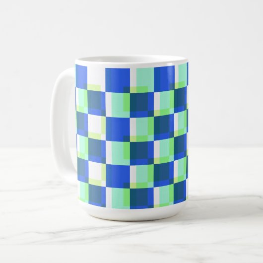 Mug Coupe d'art Carré bleu et Turquoise rétro (Devant gauche)