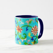 Mug Coupe d'art Turquoise Floral vintage (Devant droit)