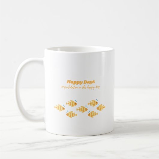 Mug Coupe De Café Avec "Joyeux Jour" Lettrant Poisson (Gauche)