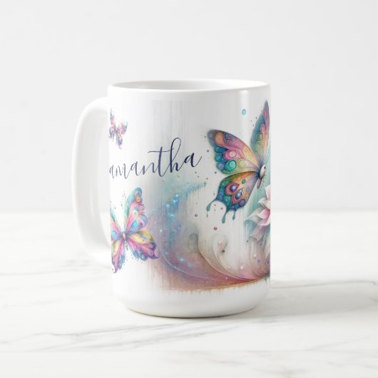 Mug Coupe de café d'art Pastel Papillon personnalisé (Devant gauche)