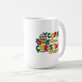 Mug Coupe de café festive avec des paroles de vacances (Devant droit)