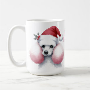 Mug Coupe de caniche de Noël rose blanc