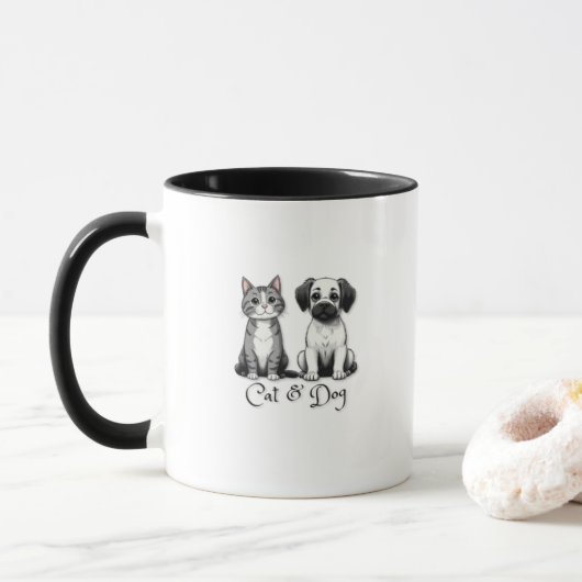 Mug Coupe de chat et de chien (Avec donut)