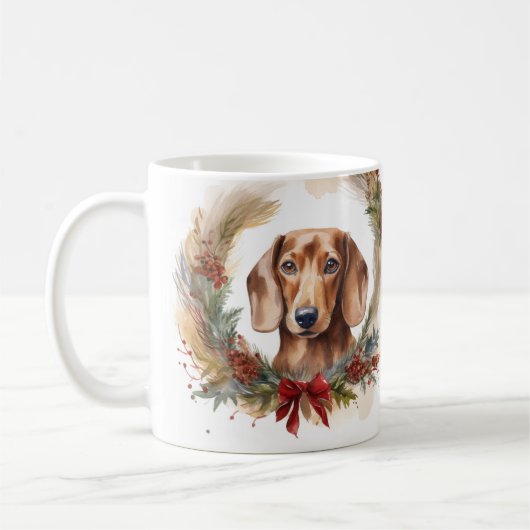 Mug Coupe de fête de la couronne de Noël de Dachshund (Gauche)