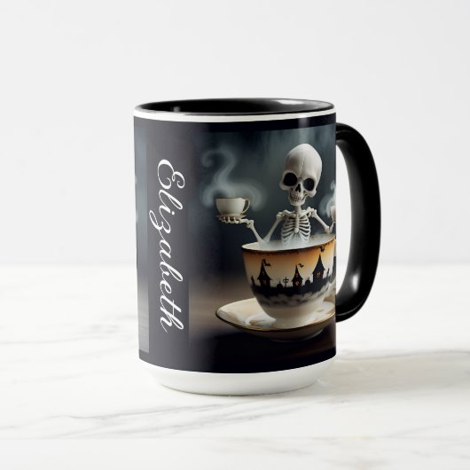 Mug Coupe de squelette avec nom Halloween (Devant droit)