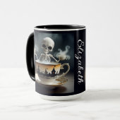 Mug Coupe de squelette avec nom Halloween (Devant gauche)