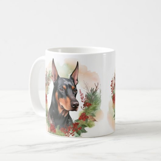 Mug Coupe festive Doberman Christmas Wreath (Devant gauche)