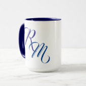 Mug Coupe initiale du Monogramme bleu personnalisé (Devant gauche)