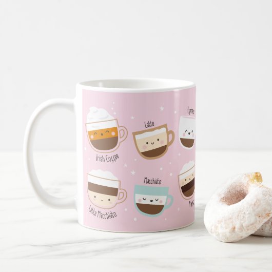 Mug Coupes de café mignonnes sur rose clair (Avec donut)