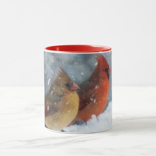 Mug Couple cardinal d'oiseaux sur une clôture Coupe de (Centre)