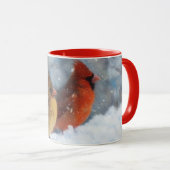 Mug Couple cardinal d'oiseaux sur une clôture Coupe de (Devant droit)