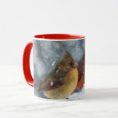 Mug Couple cardinal d'oiseaux sur une clôture Coupe de (Devant gauche)
