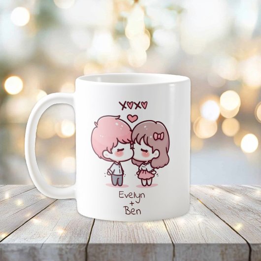 Mug Couple de baiser personnalisé de style Chibi