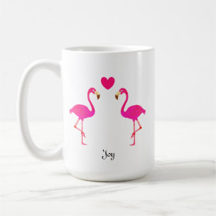 Mug Couple de flamants roses mignons, cœur et calligra