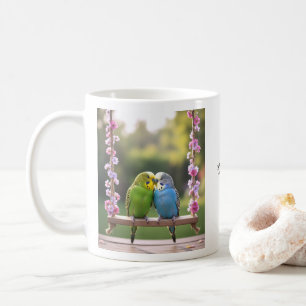 Mug Couple de perruches mignonnes avec nom personnalis
