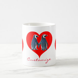 Mug Couple de pingouins Inséparables Red Hearts Thund