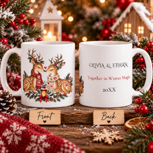 Mug Couple de rennes de Noël nordique Romance d'hiver