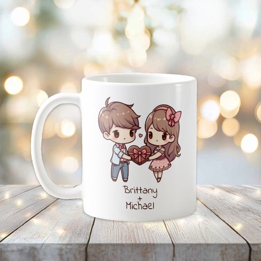 Mug Couple de Saint-Valentin de style Chibi personnali