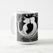 Mug Couple de silhouette romantique blanc et noir (Devant gauche)