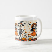 Mug Couple de squelette d'Halloween mignon en orange (Devant droit)