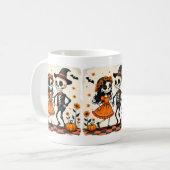 Mug Couple de squelette d'Halloween mignon en orange (Devant gauche)