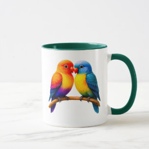 Mug couple d'oiseaux colorés