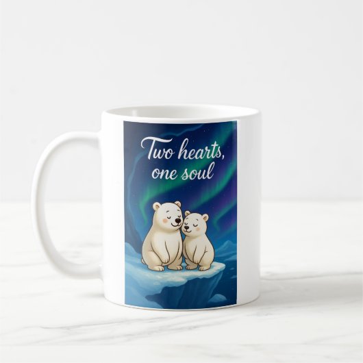 Mug Couple d'ours polaire mignon sous les lumières du (Gauche)