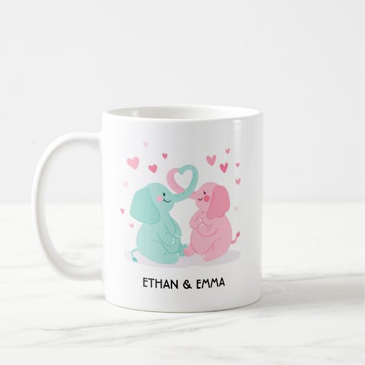 Mug Couple Eléphant Cute Personnalisé Saint Valentin (Gauche)
