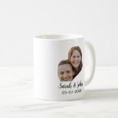 Mug Couple face photo add name date simple wedding  (Devant droit)