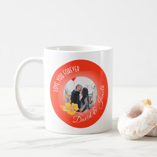 Mug Couple Nom Modern Cute Red 2 Photo Valentines Day (Avec donut)