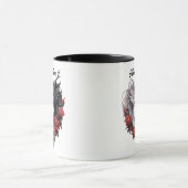 Mug Couples Noms Dragons Noir & Blanc, Fleurs Rouges (Centre)