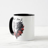 Mug Couples Noms Dragons Noir & Blanc, Fleurs Rouges (Devant gauche)
