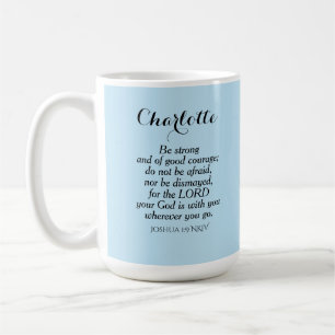 Mug Courage bleu clair Bible Verset Nom personnalisé S