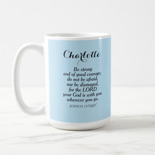 Mug Courage bleu clair Bible Verset Nom personnalisé S (Gauche)
