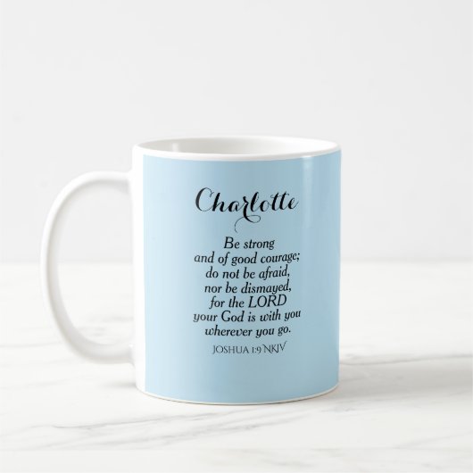 Mug Courage bleu clair Bible Verset Nom personnalisé S (Gauche)