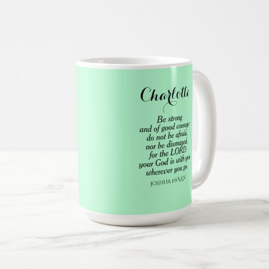 Mug Courage vert clair Bible Verset Nom personnalisé S (Devant droit)