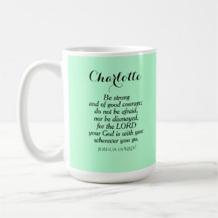 Mug Courage vert clair Bible Verset Nom personnalisé S