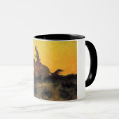 Mug Courageux cavalier à cheval contre le coucher du s (Devant droit)