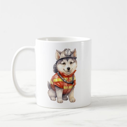 Mug Courageux pompier Sibérien Husky Chien honorant (Gauche)