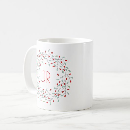 Mug Courbe de Noël Baies rouges et feuilles vertes (Devant gauche)