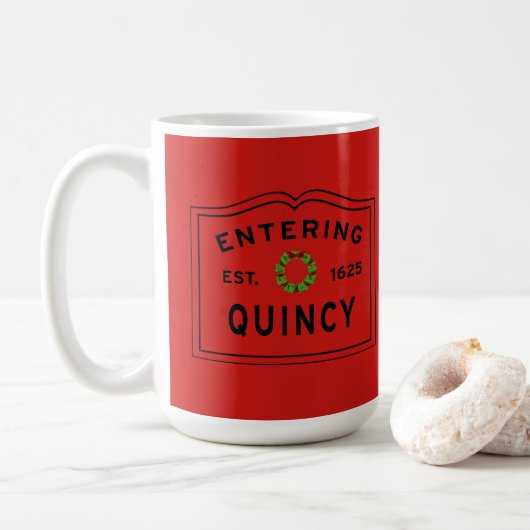 Mug Courbe de vacances verte et rouge, entrée Quincy M (Avec donut)