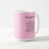Mug Courbe rose clair Verse Bible Nom personnalisé Sim (Devant droit)