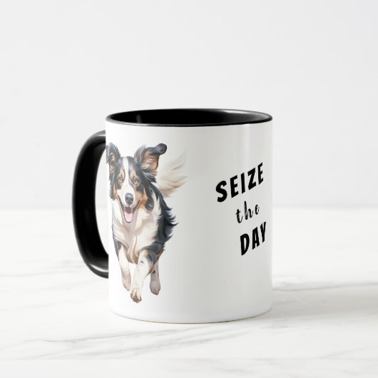 Mug Courir la frontière Collie Chien Saisir le jour (Devant gauche)