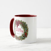 Mug Couronne aquarelle carreau rouge Noël personnalisé (Devant gauche)