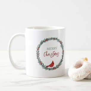 Mug Couronne de baies rouges et cardinal rouge de Noël