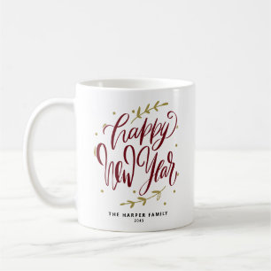 Mug Couronne de calligraphie moderne Bonne Année Bourg