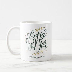 Mug Couronne de calligraphie moderne Bonne Année verte