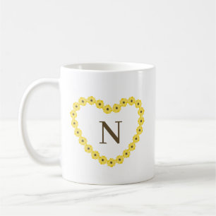 Mug Couronne de cœur de tournesol Monogramme personnal