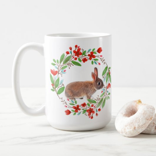 Mug Couronne de coquelicots avec lapin / Style printem (Avec donut)