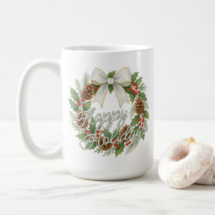 Mug Couronne de décembre élégante avec ruban blanc pou